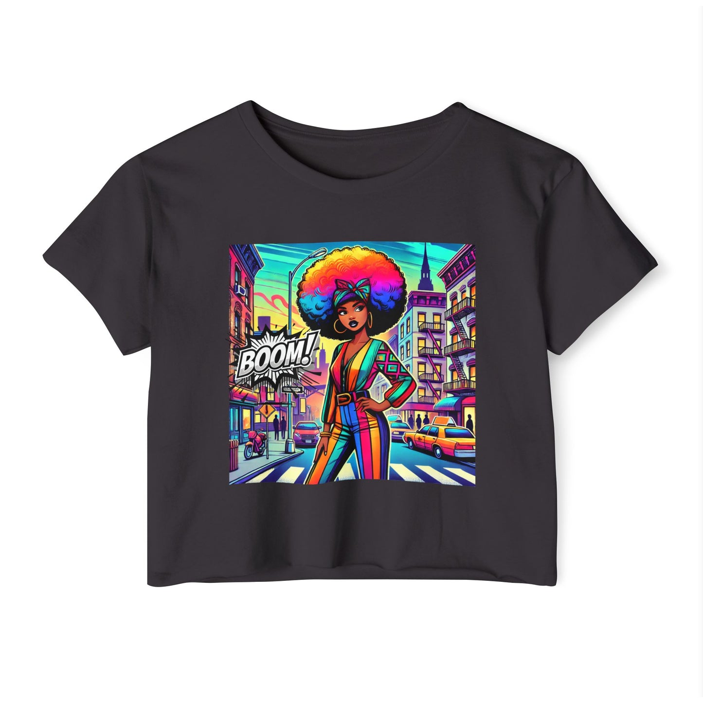 'Boom' Bright Colorful Alter Ego Women's Crop Tee