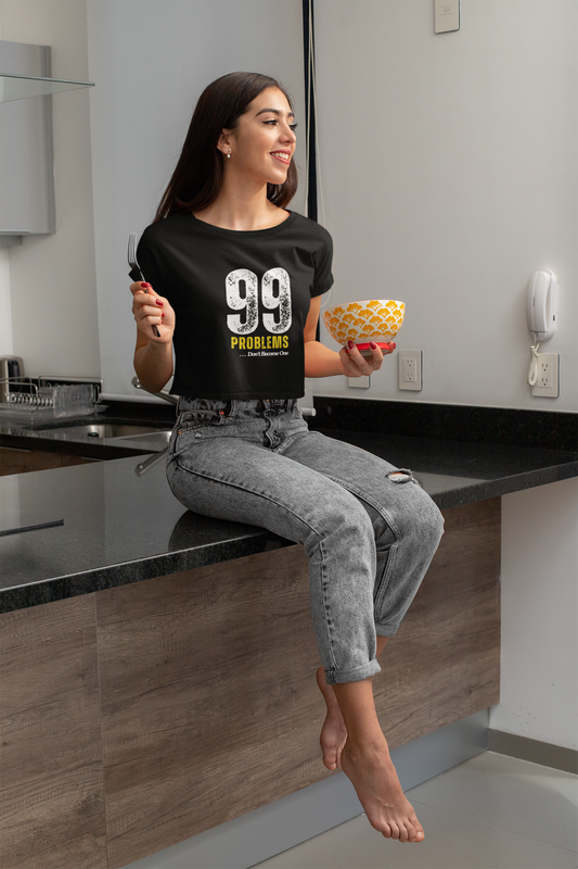 Crop Tee - 99 Problems Yellow Bold Statements Fashion